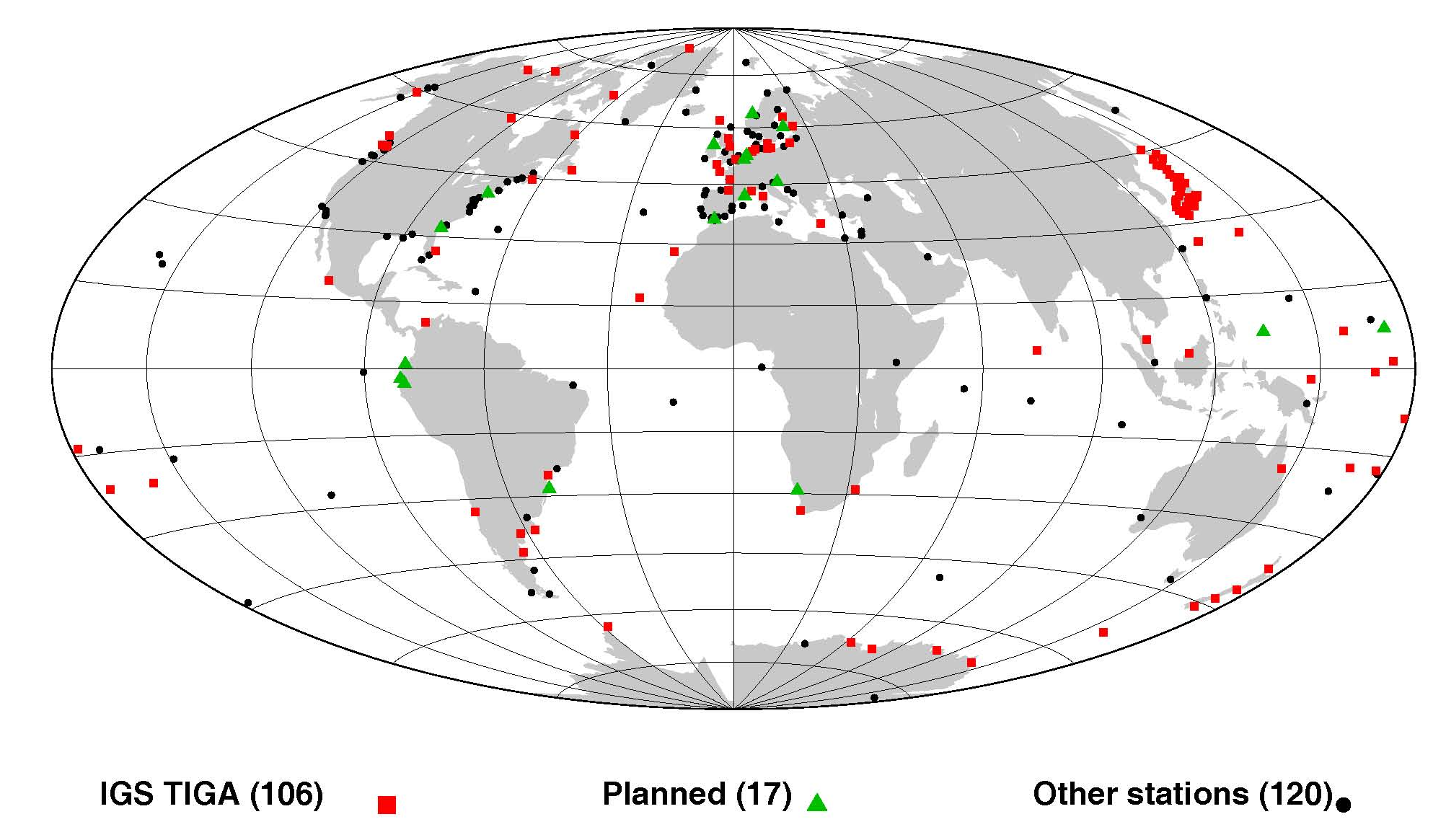 Global plan. A Map taken from a Stationary GPS. IGS.